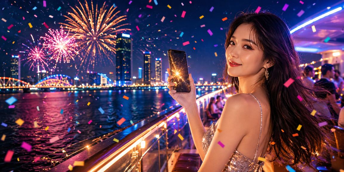 Người chơi trải nghiệm casino di động tại lễ hội Đà Nẵng về đêm