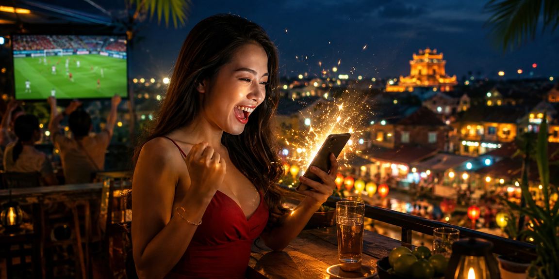 Người dùng xem kèo bóng đá tại quán cà phê Huế trên điện thoại phimbet